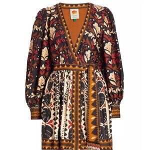 Farm Rio Multicolor Tapestry Garden V Neck Mini Dress